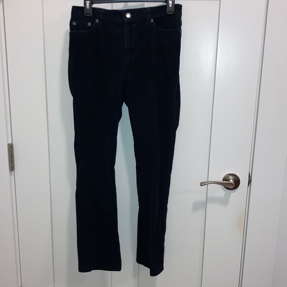 Women’s petite black corduroy jeans. Lauren.